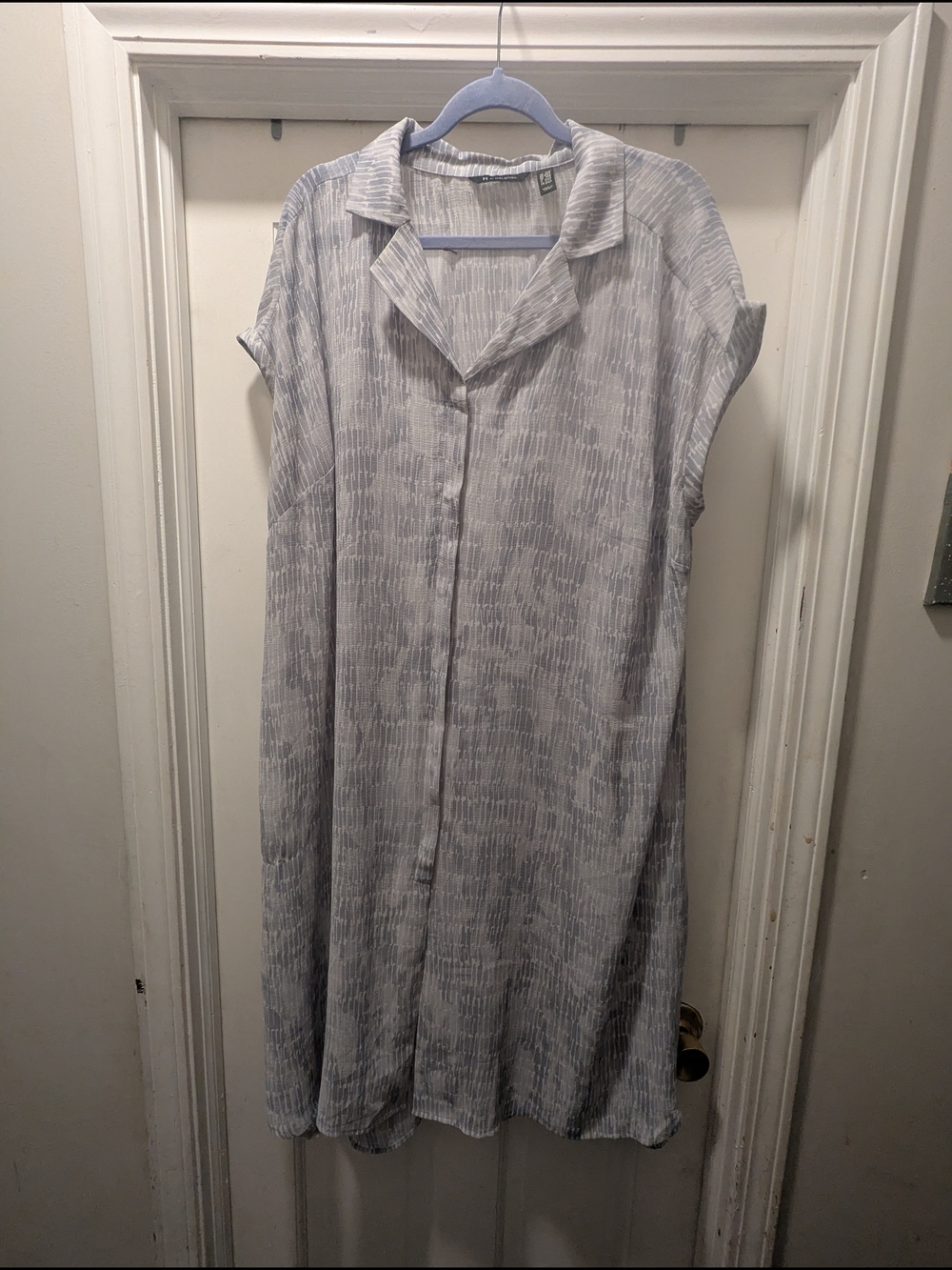 H by Halston Pale Gray and White Striped Button Shirt Dress
